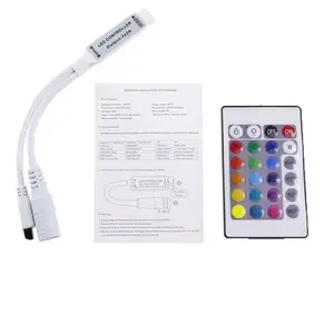 Pengontrol LED DC 12V RGB Mini 24 Tombol Pengendali Jarak Jauh IR untuk 3528 atau 5050 Strip LED RGB