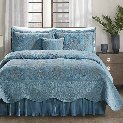 Trung Quốc Xuất Khẩu Sang Trọng Bán Buôn Vua Kích Thước Quilt Tấm Ga Trải Giường Bông Bộ Đồ Giường Khách Sạn 100% Trải Giường Và Phù Hợp Với Rèm Cửa