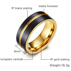 Anéis de Aço Tungstênio da Moda 2024, Joias por Atacado, Anel de Aço Tungstênio Escovado de 8MM, Anéis Masculinos Preto e Dourado - Product Image 2