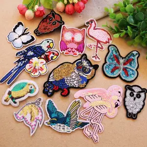 Fashion DIY Kain Applique Burung Kakak Tua Payet Bordir Patch