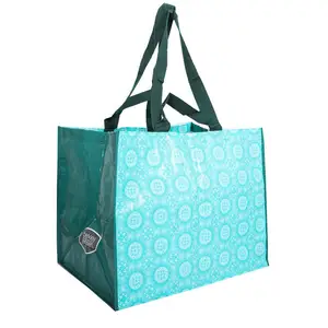 Sacola colorida reutilizável para compras, sacola de compras colorida com estampa de logotipo brilhante laminada em pp com alças
