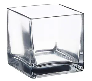 Vaso de vidro quadrado 3.15 "h x 3.15" w x 3.15 "l, cubo claro, suporte de vela votivo