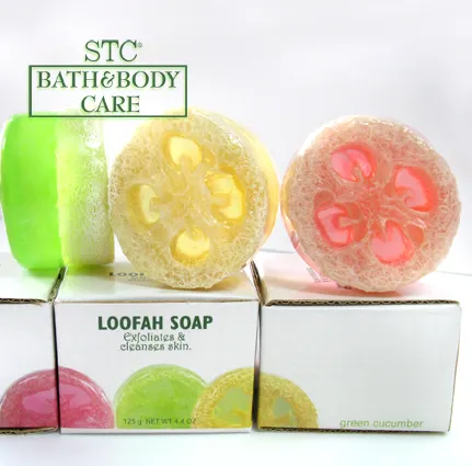 Round shape natural basic cleaning bath soap private label OEM handmade soft sponge loofah soap