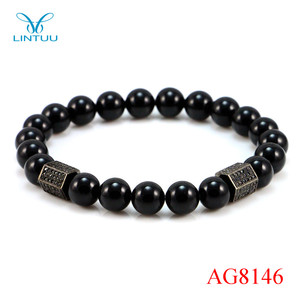 Hombres ágata <span class=keywords><strong>Roca</strong></span> Y Engrey sexangular Grano del encanto Pulsera de Oro - Product Image 4