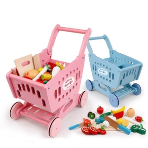 2018ร้อนขายที่มีคุณภาพสูงเด็กแกล้งเล่นเกมไม้3D ช้อปปิ้ง Trolly ของเล่น
