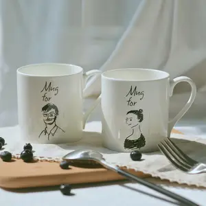 Bayan ve beyefendi tema beyaz seramik kahve kupa bardak