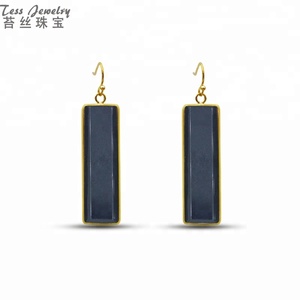 Großhandel Mode Kristall vergoldet Rechteck Edelstein Bar Ohrringe Lange natürliche Jade Schmuck für Damen - Product Image 6
