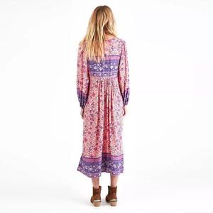 Lan Cai 2024 vestido con cuello en V y estampado <span class=keywords><strong>de</strong></span> flores nuevo verano con volantes mangas esponjosas Slim Open Fork <span class=keywords><strong>vestidos</strong></span> <span class=keywords><strong>de</strong></span> gasa <span class=keywords><strong>de</strong></span> longitud media para mujer - Product Image 4