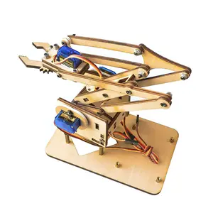 卸売 sg90ロボットアーム-DIY Kit 4 DOF Robot Manipulator Arm Wooden Mechanical Arm Clamp Claw Kit Support Servo SG90ためRpi Robotic Education