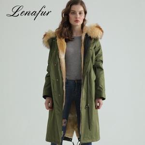 Women's <strong>Green</strong> Winter 100% Mink Fur Lining Jacket Natural Raccoon Fur Collar <strong>Parka</strong> for Sale