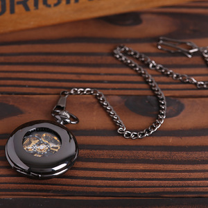 Vintage siyah el rüzgar moda erkek kadın çift Retro serin pürüzsüz yüz mekanik cep saatler - Product Image 6