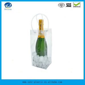 Tas pendingin es botol anggur desain grosir plastik bening <span class=keywords><strong>Pvc</strong></span> baru sebagai hadiah bagus pemasok Tiongkok menerima pegangan cetak layar 2016