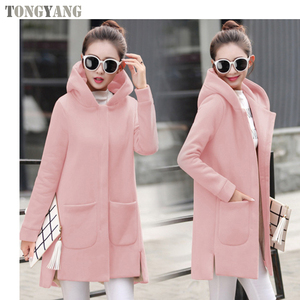 Giacca in <span class=keywords><strong>pile</strong></span> da <span class=keywords><strong>donna</strong></span> TONGYANG autunno inverno cappotti lunghi con cappuccio da <span class=keywords><strong>donna</strong></span> capispalla caldi e spessi Slim Fit giacche con cappuccio - Product Image 4