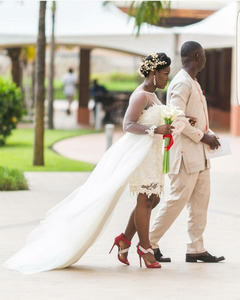 NE178 Cheap Sheath Long Sleeves Lace Detachable Skirt <strong>Short</strong> <strong>Wedding</strong> <strong>Dress</strong> Backless Applique Knee Length African <strong>Wedding</strong> <strong>Dresses</strong> - Product Image 4