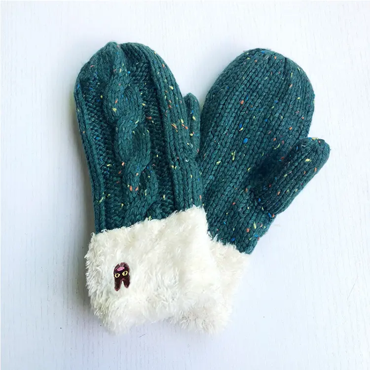 Stock Hot Sale Plus Winter Velvet Lining Gloves Knitted Mittens