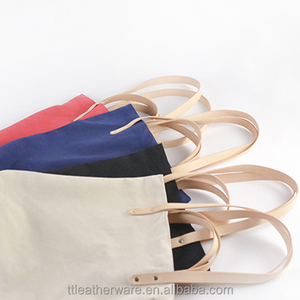 Tote Bag lourd blanc de 12OZ, sac en toile avec poignées en cuir véritable - Product Image 5