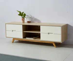 Soporte de tv moderno, mueble blanco brillante con roble 3D, 4 cajones, estilo francés, laminado