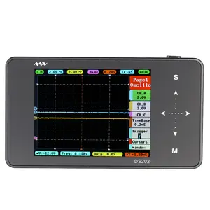 Ds202 mini osciloscópio digital, mini osciloscópio digital de 2 canais, usb, interface completa colorida, display tft, armazenamento de memória 8mb, 1mhz, 10msa/s