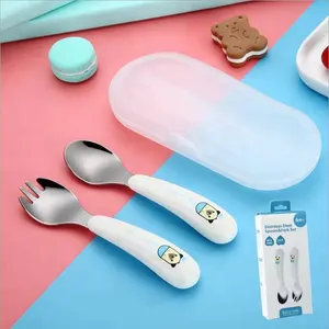 Children Flatware Set White Handle Knife Spoon And Fork Utensils Toddlers Travel Baby Kids Cutlery Set With Case