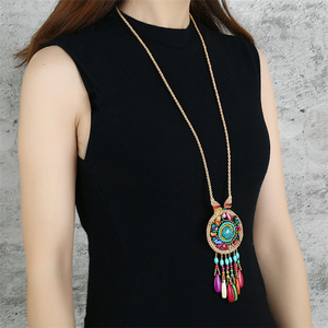 Kalung Rantai Tali Kepang Buatan Tangan, Kalung Gaya Bohemia Rumbai Pirus Perhiasan Populer - Product Image 5