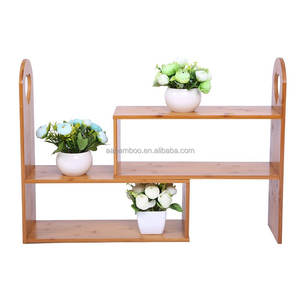 2 שכבות עץ שולחן טבעי במבוק צמח Stand מדף מתלה - Product Image 3