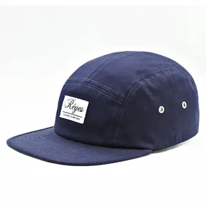 Groothandel Custom Vijf Panel Marineblauw Private Label Logo Camp Cap Nylon 5 Panel Cap