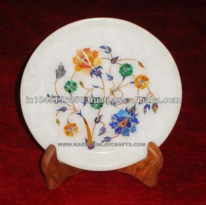 Plaque ronde en marbre blanc incrusté de marbre indien de meilleure qualité avec finition fine pour la décoration de la maison et de l'hôtel au prix le plus bas - Product Image 1
