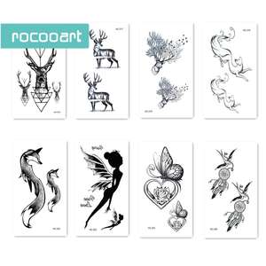 HC Set di 16 Fogli di Disegni Classici per Tatuaggi Temporanei Neri, Motivi con Cervo e Rami per Donne - Product Image 6