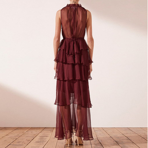 <span class=keywords><strong>Abito</strong></span> da sera <span class=keywords><strong>lungo</strong></span> Maxi con scollo a v senza maniche in Chiffon increspato <span class=keywords><strong>bordeaux</strong></span> elegante da <span class=keywords><strong>donna</strong></span> - Product Image 5