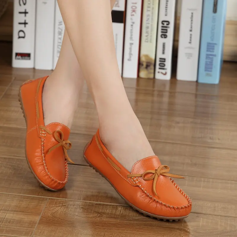 Fashion lady leather guangzhou boutique wholesale flat quality Philippine japanese footwear classic women shoes