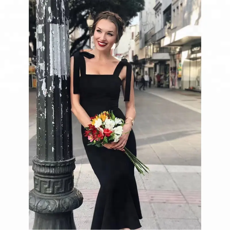 Facebook boho fashion casual elegant girls sexy night honeymoon bridal imitate silk fabric off shoulder mermaid black dress