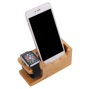 Soporte de carga de madera de bambú para Apple Watch, base de Carga inteligente de escritorio para iPhone