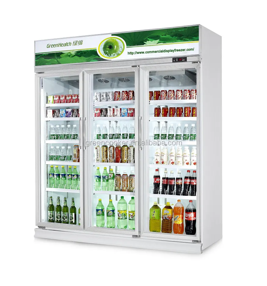 3ドア直立飲料ディスプレイ冷凍庫コールドショーケース/スーパーマーケットビールクーラー冷蔵庫
