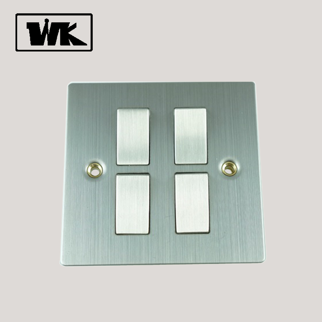 WK Stainless Steel 10AX 4 Gang 2 Way Electric Wall Switch in 3x3 Plate Light Switch