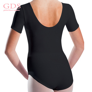 Short Sleeve <strong>Girls</strong> Training <strong>Black</strong> Cotton <strong>Leotard</strong> - Product Image 2