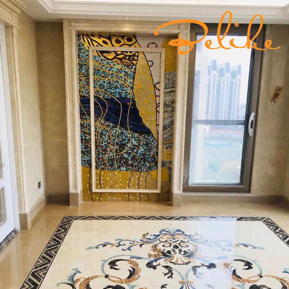 Azulejos de pared de mosaico cortados a mano, murales de vidrio abstractos, decoración del hogar, configuración de fondo, patrón de lujo, estilo antiguo romano, Oriente Medio