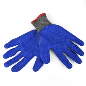 Sarung tangan kerja pegangan industri pria sarung tangan konstruksi keselamatan kerja lapis lateks 10G sarung tangan poliester katun Liner lateks dicelup antiselip