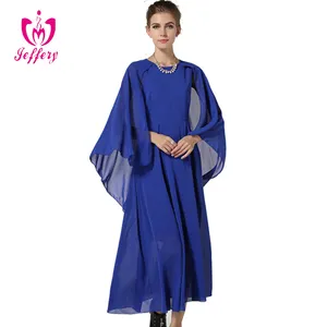 De gros cape robe bleu-Robe de soirée en mousseline de soie pour femme, longueur au sol, manches cape, style musulman, H042, nouvelle collection