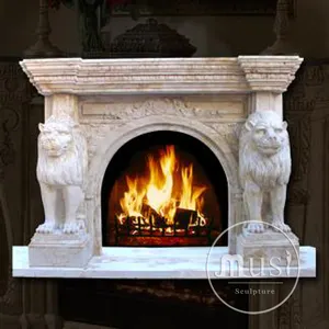 Repisa de <span class=keywords><strong>Chimenea</strong></span> con Cabeza de León Tallada en Piedra Estilo Europeo - Product Image 3