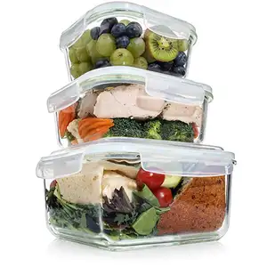 Microonde quadrato trasparente 320ml 520ml 800ml 1200ml Bento contenitore per alimenti contenitore per pranzo in vetro insalatiera
