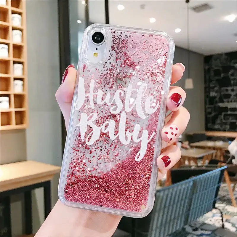 Casing Ponsel Air Cair Glitter Warna Merah Muda Kualitas Bagus untuk iPhone 8 8 Plus 7 7 PLUS