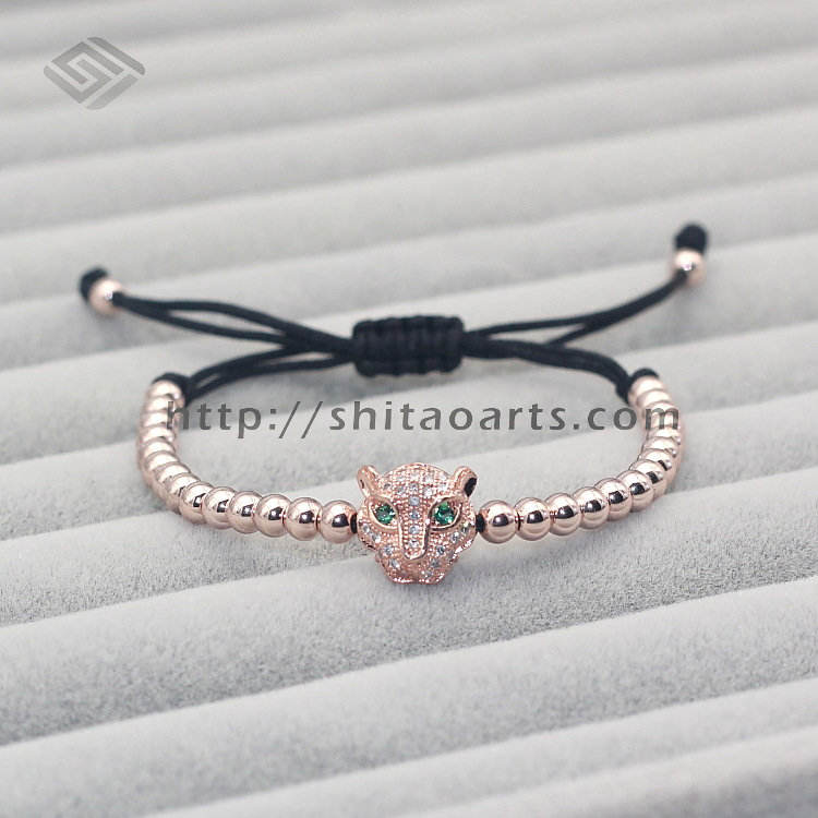 2016 Anil Arjandas Rose Gold Plated Beads CZ Panther Head Macrame