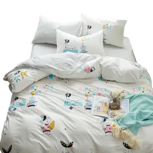 100% cotton bed linen set queen size printed bed room cover set