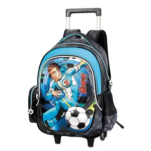 Reduce the burden soccer play pattern backpack with wheel trolley bags for kids