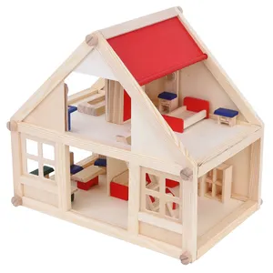 Casa de muñecas de madera con muebles, Escena de simulación, juguetes educativos para niños, gran oferta