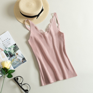Nuova maglietta con maglia <span class=keywords><strong>senza</strong></span> <span class=keywords><strong>maniche</strong></span> da <span class=keywords><strong>donna</strong></span> in pizzo a fiori con cuciture a V - Product Image 5