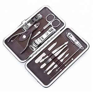 12 Pcs Black Stainless Steel Nail Clipper Cutter Trimmer Ear Pick Grooming Kit Manicure Set Pedicure Toe Nail Art Tools Set Kits