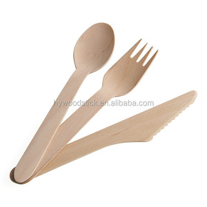 140mm <span class=keywords><strong>160mm</strong></span> Couverts jetables en bois de hêtre imprimés/estampés Cuillère et fourchette pliantes en bio matériel - Product Image 1