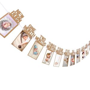 Cartel de foto de bebé de 1er cumpleaños para recién nacido a 12 meses, evento mensual, guirnalda de banderines de fotografía, celebración de primer cumpleaños - Product Image 2