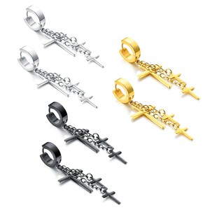 Marlary Fancy Design Hanging <strong>Cross</strong> <strong>Earrings</strong> for <strong>Men</strong> Gold Stainless Steel Hoop <strong>Cross</strong> Pendant <strong>Earrings</strong> - Product Image 1